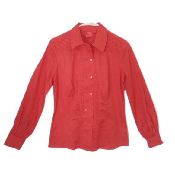 Oscar de la Renta pintuck button-down blouse S 4 EUC - Picture 1 of 6